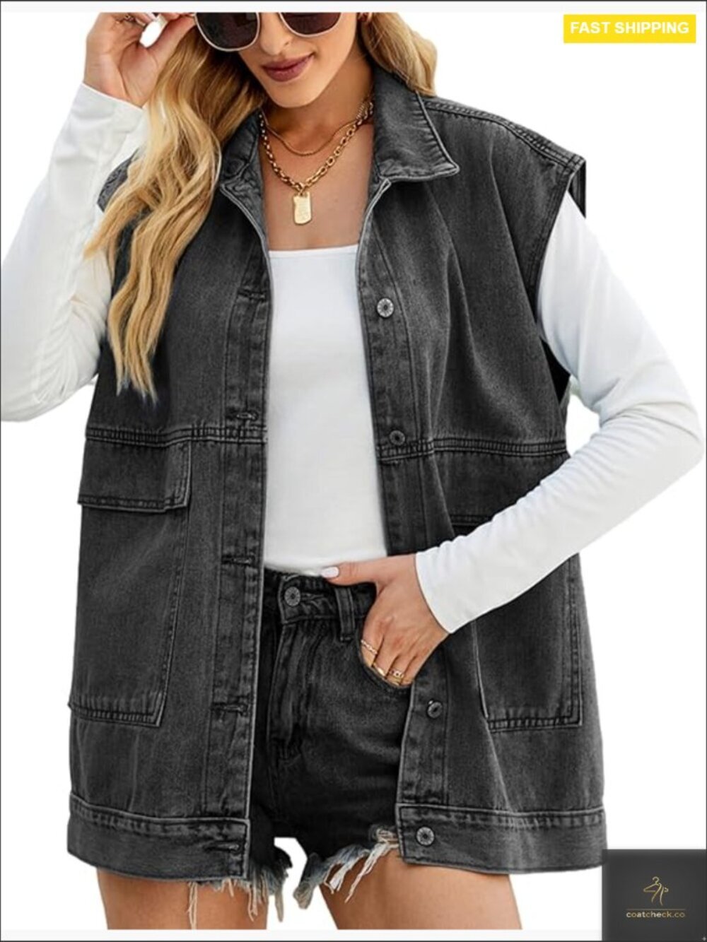 Oversized Sleeveless Denim Vest Button Down Shacket Jacket Waistcoat